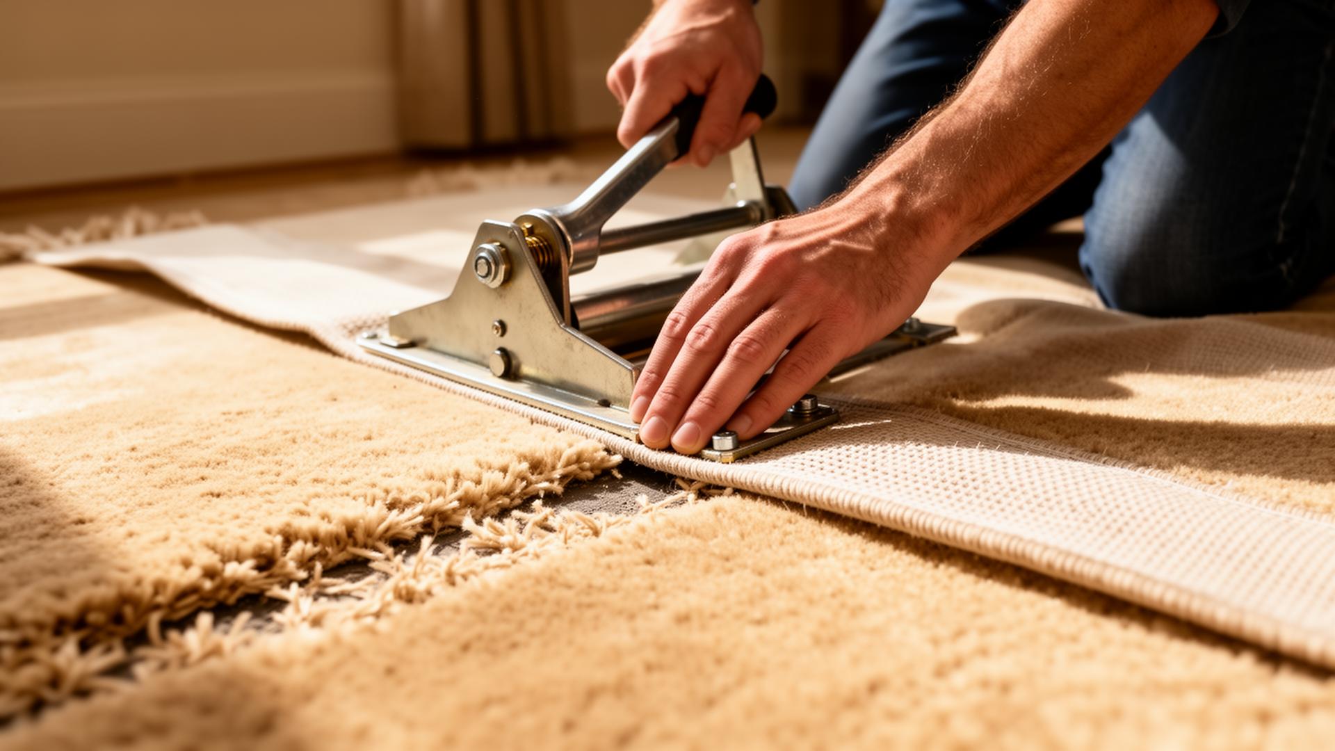 Carpet stretching tools in use